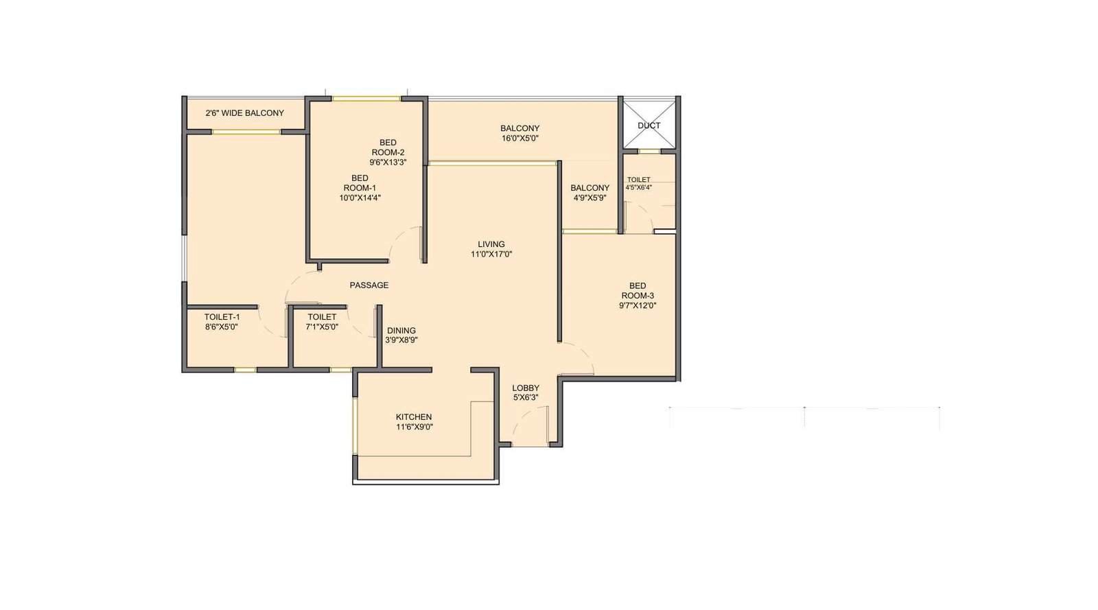 Gandharv-Gokulam-Floor-Plan-3-BHK-1050-sqft